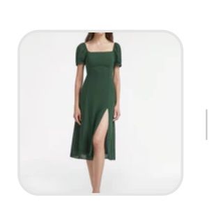 Square Neck Short Puff Sleeve Sweetheart Slit Dress